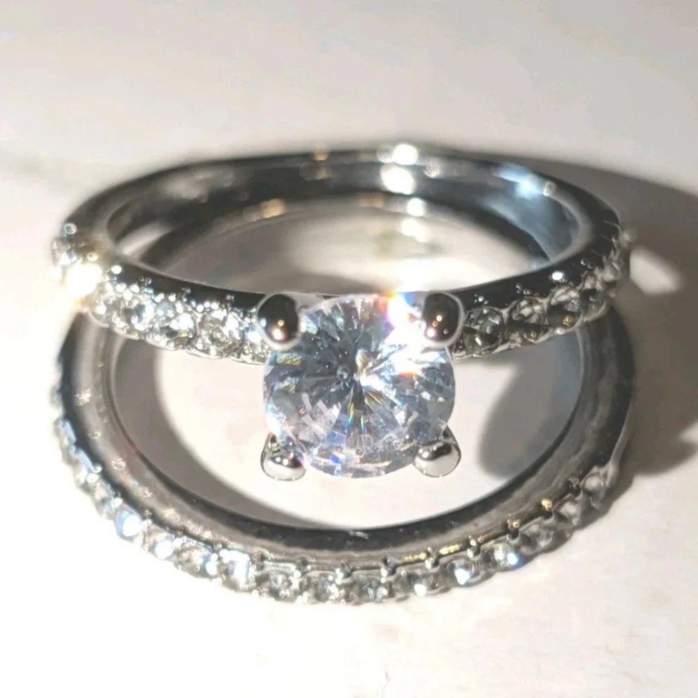 Women's 3 Ct Round Princess Cut Lab-created Diamond Engagement Duo Ring Set Sz 7 - Picture 6 of 17